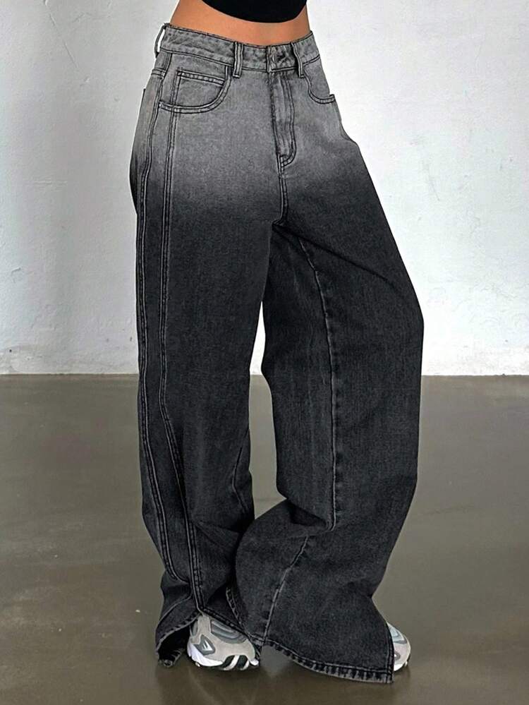 Women's Ombre Straight Leg Jeans, Casual Street Style