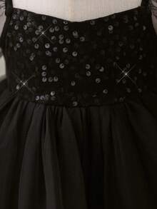 Elegant Black Mesh Long Sleeve Dress, Babygirl Fall Winter - Black - View 7