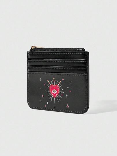 Fairycore 1 حامل بطاقات وحقيبة نقود مطبوع عليها رسمة القمر والحب والعيون