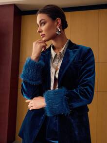MOTF PREMIUM VELVET CONTRAST FAUX FUR STRUCTURED BLAZER, AUTUMN/WINTER - Blue - View 4
