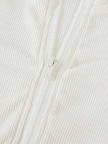 SHEIN Girlism 2pcs Tween Girls' Casual Fashion Ribbed Stand Collar Half-Zip Long Sleeve Bodysuit & Pants Set, Black & White, Suitable For Weekend And Casual Outings, Bodysuits For Teen Girls, Tight Fitted Tops, Zip Up Bodysuit Fall Winter - Multicolor - View 8