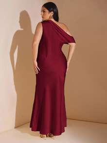 SHEIN BAE Váy maxi buộc dây hở lưng hở một bên vai màu vàng trơn gợi cảm tối giản cho nữ, phù hợp cho tiệc tùng, tiệc cocktail, dịp trang trọng, váy phù dâu, váy ngắn sinh nhật - Màu Đỏ Sâu - Xem 5