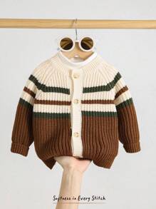 Cozy Pixies Áo khoác cardigan cổ tròn sọc nhiều màu cho bé trai - màu nâu - Xem 10