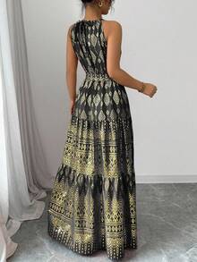 Breezaya 女士无袖 A 字中长连衣裙，简约时尚 - 黑色 - 查看 2