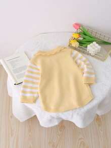 Toddler Girls' Cute Knitted Romper, Spring/Autumn - Yellow - View 2