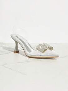 SHUZIA Women's Fashion High-Heeled Sandals With Rhinestone Decoration, Transparent - Silver - View 3