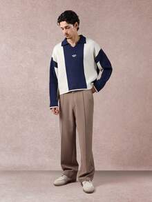SUMWON Retro Color Block Knit Polo Collar Sweater Winter Classic Long Sleeve Preppy Textured Ribbed Casual Pullover Two Tone Oversized Loungewear Plain - Multicolor - View 4