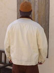 DAZY Men's Autumn Colorblock Button Front Pocket Long Sleeve Denim Jacket - Khaki - View 2