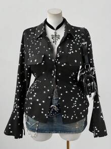 Sunspun Blusa holgada de manga larga con puños acampanados, cintura ceñida, estilo universitario retro francés con estampado a rayas, adecuada para la temporada de regreso a clases, uso diario, citas, fiestas de regreso a clases, vacaciones, talla grande para mujeres - Multicolor - Ver 3