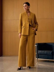 MOTF PREMIUM BLAZER DE LÃ DUPLA FILEIRA PARA OUTONO E INVERNO - Amarelo mostarda - Visão 5
