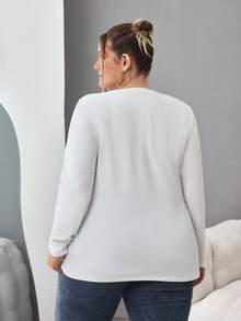 SHEIN CURVE+ 加大码女式纯色圆领休闲修身长袖 T 恤 3 件套装，适合春秋冬 - 彩色 - 查看 2