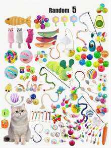 PETSIN 1/3/5/10/15/20pcs Cat Toys Set - Bells, Balls, Sisal Scratching Posts, Interactive Teaser Wands, Mice Toys, Pet Supplies, Birthday/Holiday Gift
