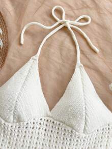 Soleia 女式 V 领细肩带腰带双层下摆毛衣裙，波西米亚风，波西米亚风，浪漫花卉，度假风，秋冬花卉 - 白色 - 查看 6