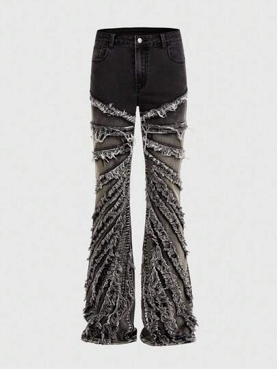 Street Life Jeans en denim délavé et dégradé à ourlet effiloché pour hommes