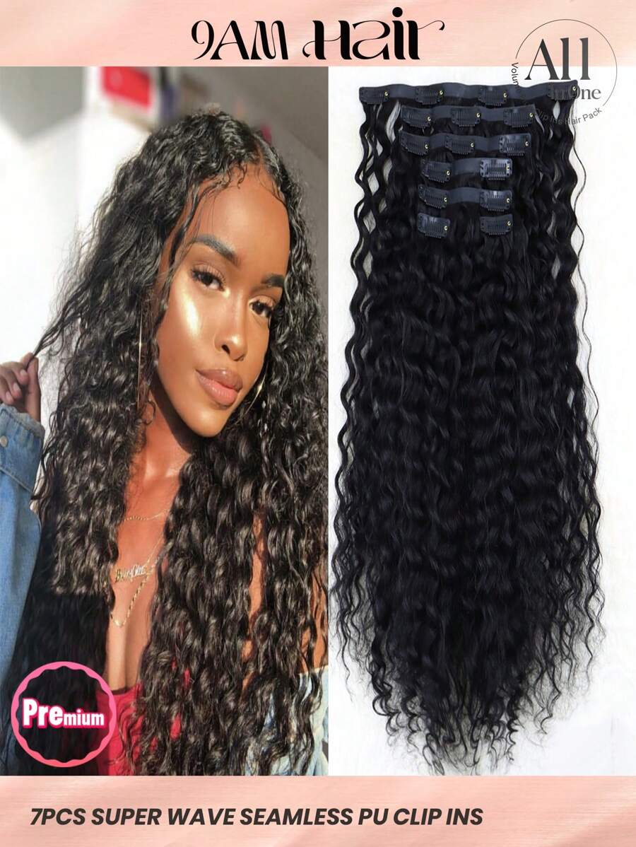 Seamless Clip Ins 7 chiếc Super Wave 1B# 110g/130g/150g Tóc nối dài toàn đầu không đường may PU kẹp trong Double Drown Remy Tóc người HQ Tóc nối dài kẹp trong vô hình - S1B - Xem 1