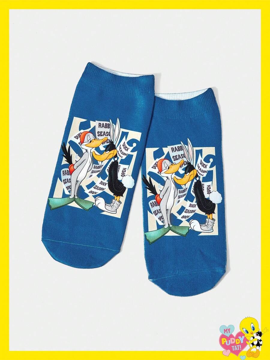 LOONEY TUNES X SHEIN 1 Pair Cute Cartoon Rabbit Pattern Ankle Socks - Multicolor - View 1
