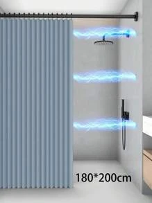 SHEIN 1pc Boho Style Foldable Magnetic Adsorption Bathroom Curtain, Waterproof & Mildew Resistant Linen-Like Material, Dry-Wet Separation No-Drill Home Bathroom Decor Summer Bathroom Accessories Back To School - Multicolor - View 14