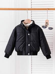 女童保暖拉链长袖棉衣，秋冬 - 黑色 - 查看 4