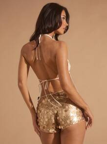 Glamine 浪漫蓝色亮片吊带背心，适合夏日海滩度假 - 杏色 - 查看 2