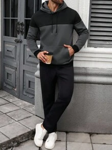 Manfinity CasualCool Herren Große Größen Lässiger Alltags-Pendler Sport Kontrast Farbe Tasche Kordelzug Kapuzenpullover Sweatshirt, Herbst/Winter