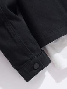 Manfinity Homme 男士南瓜印花长袖牛仔外套，万圣节送给男友/老公的礼物，适合外出穿着，秋季必备 - 黑色 - 查看 6