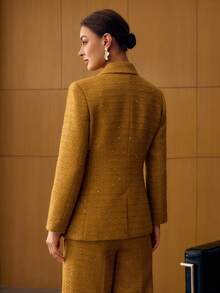 MOTF PREMIUM BLAZER DE LÃ DUPLA FILEIRA PARA OUTONO E INVERNO - Amarelo mostarda - Visão 2
