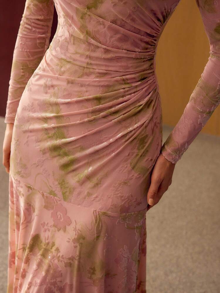 VESTIDO LARGO ELÁSTICO DE TERCIOPELO PARA MUJER, OTOÑO/INVIERNO
