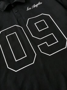 Manfinity Unisex Men's Lightweight Casual Polo Shirt With Screen-Printed Contrast Color Collar, Spring/Autumn