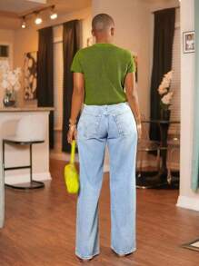 BamGleam 女装简约休闲新款绿色金属大纽扣V领镂空开衫毛衣外穿休闲性感简约短袖毛衣 - 綠色 - 查看 2