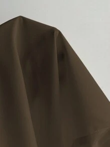 SHEIN Unity 极简美式风格白色荷叶边V领短袖褶皱腰部修身女式衬衫 - 咖啡棕 - 查看 3