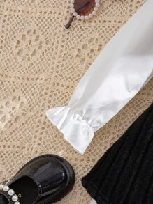 Baby Girls Autumn/Winter Cute Color Block 2 In 1 White Long Sleeve Dress Fall - Black - View 6