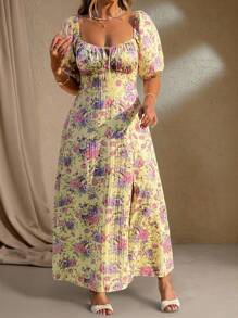Flirla Plus Size Boho Simple Casual Floral Print Everyday Dress, For Summer - Yellow - View 5