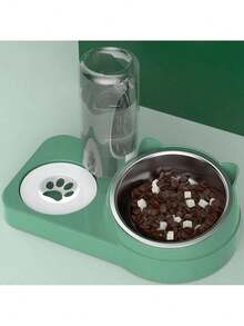 1 件可拆卸可洗倾斜防溢防湿宠物碗，带熊耳设计，大容量双碗带自动饮水器，不锈钢 - 彩色 - 查看 11