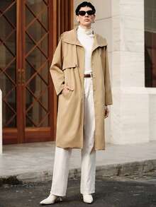 Uhlyne European & American Elegant Commuter High-End Stand Collar Belt Waist Dropped Shoulder Women Long Trench Coat Fall Winter Cloth For Women - Khaki - View 7