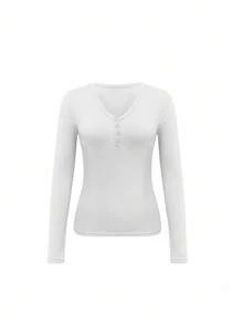 INAWLY 3件套女式纯色V领插肩袖修身休闲亨利衫T恤套装 - 彩色 - 查看 5