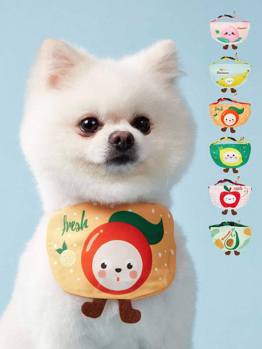PETSIN 1 pieza Mascota Gato Perro Pañuelo universal ajustable con ilustración de dibujos animados de frutas, lindo escurridor de babas - Multicolor - Ver 1