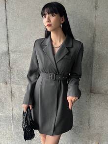 FRIFUL Women's Waist Cinched Waist A-Line Straight Goth Style Casual Mini Dress