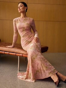 MOTF PREMIUM WOMEN'S VELVET ELASTIC LONG DRESS, AUTUMN/WINTER - Multicolor - View 1