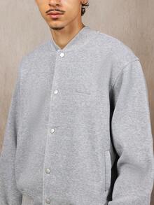 SUMWON Boxy Fit Essential Premium Jersey Baseball Varsity Jacket Classic College Style Button Up Casual Athletic Bomber Style Fall Winter Outerwear - Grey - View 3