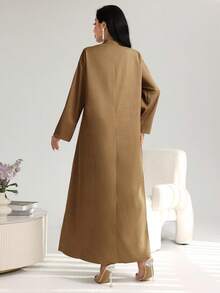 Al Najma Minimalist Commuter Turnup Sleeve Casual Arabic Style Dress - Khaki - View 2