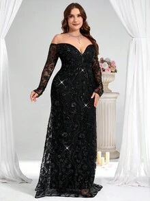 Coutiva Vestido de noche formal de talla grande (muy adornado)