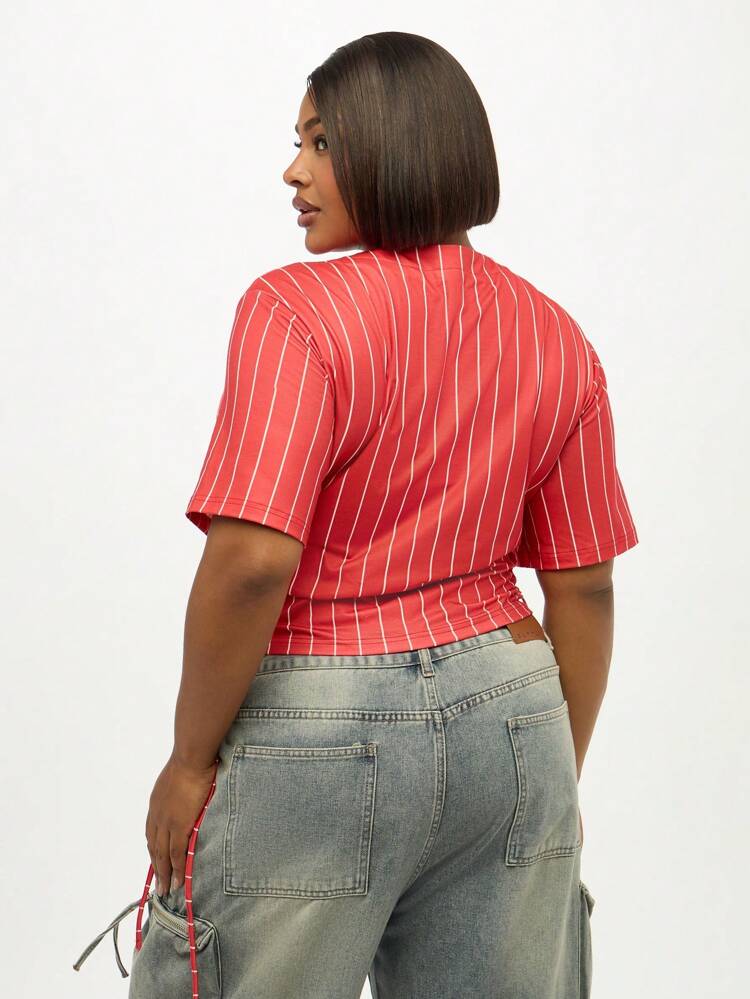 Baseball Jersey Style Crop Top With Side Lace Up