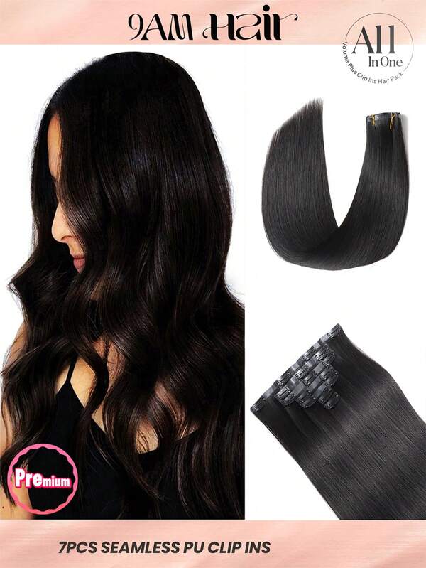 Seamless Clip Ins 7pcs Natural Black 130g/150g Full Head Seamless PU Clip Ins Extensions 100% Cuticle Aligned Double Drown Remy Human Hair Invisible Clip In Hair Extensions Hair Extensions