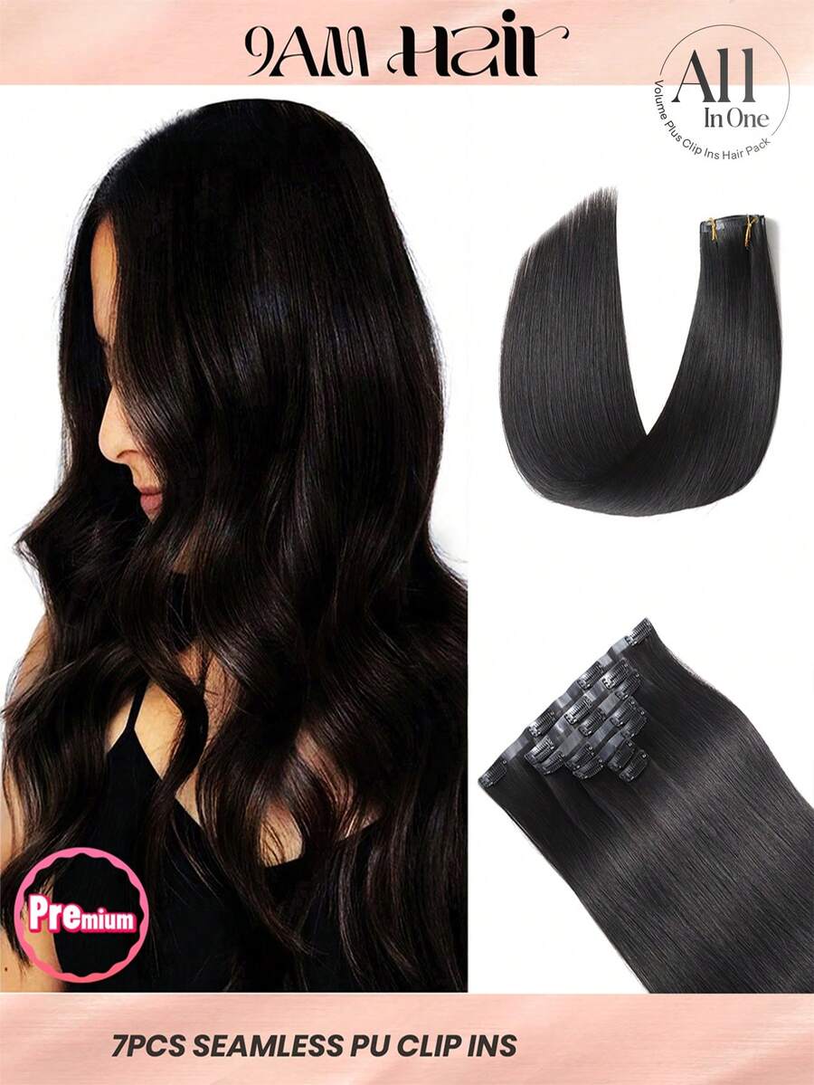 Seamless Clip Ins 7pcs Natural Black 130g/150g Full Head Seamless PU Clip Ins Extensions 100% Cuticle Aligned Double Drown Remy Human Hair Invisiable Clip In Hair Extensions Hair Extentions