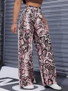 SHEIN Unity 女士高腰蛇皮印花阔腿宽松休闲牛仔裤 - 彩色 - 查看 7