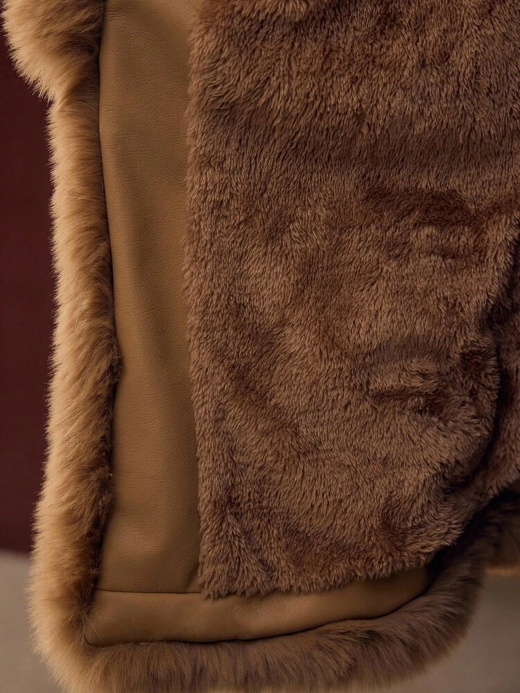 BELTED LONG SLEEVE FAUX FUR COAT