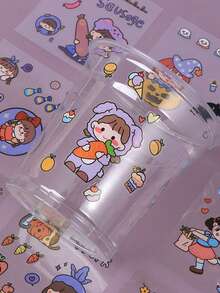 100 张透明可爱女孩与动物 PET 贴纸，卡通贴花，适用于笔记本水瓶手机冰箱，DIY 剪贴簿剪贴画贴纸随机发货（盒装） - 無色 - 查看 3