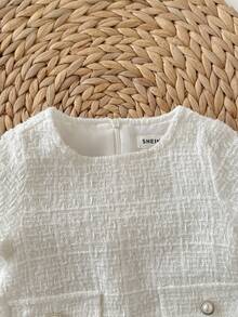 Baby Girls' Cute Short-Sleeve Tweed Texture Dress & Crossbody Bag Set, Summer - White - View 5