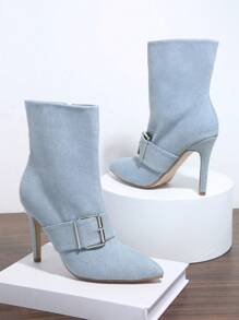 SHUZIA Pointy Toe Stiletto Heel Ankle Booties - Blue - View 3