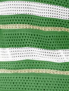 Genlund Conjunto de 2 piezas para hombre con top de punto de manga corta y shorts holgados, conjunto casual de suéter con rayas verdes para vacaciones, otoño y playa, estilo vacacional - Verde - Ver 5